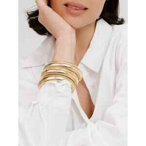 Revolve Ettika Flex Snake Chain Stretch Cuff Bracelet Set in Gold